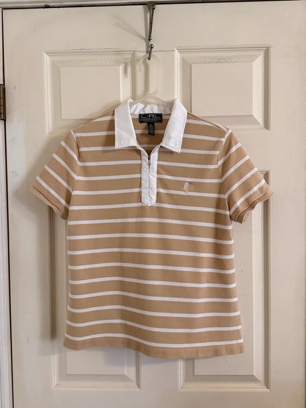 Ralph Lauren Beige & White Striped Polo Shirt
